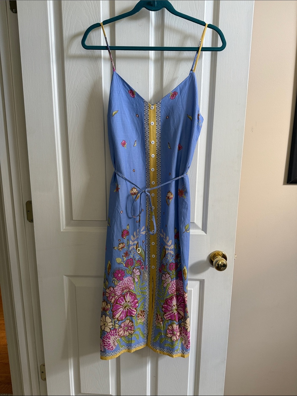 🌸Skies Are Blue: Light Blue Floral Midi Sundress with Yellow Trim